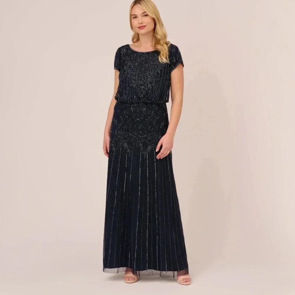 Adrianna papell beaded blouson gown black dress